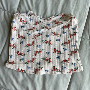 White Tube Top w/ Flowers S Urban Outfitters
